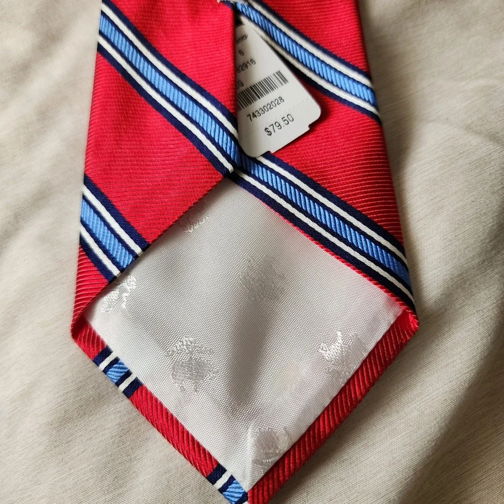 Brooks Brothers Silk Repp Stripe Tie Mens OS Red NWT Made in USA English Fabric
